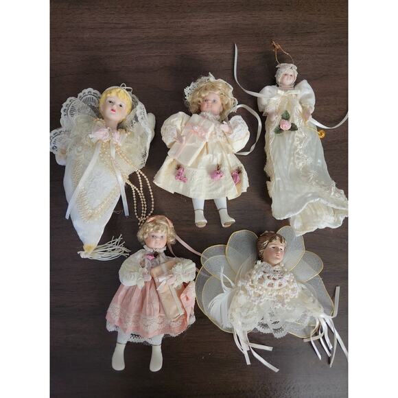 KSA Collectables Vtg Kurt Adler Jocelyn Mostrom Porcelain Doll Ornament Lot Of 5 - Picture 1 of 11